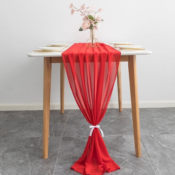 Camino de mesa de gasa de color rosa vino tinto de 10 pies y 29 120 pulgadas, decoración romántica para caminos de mesa de boda