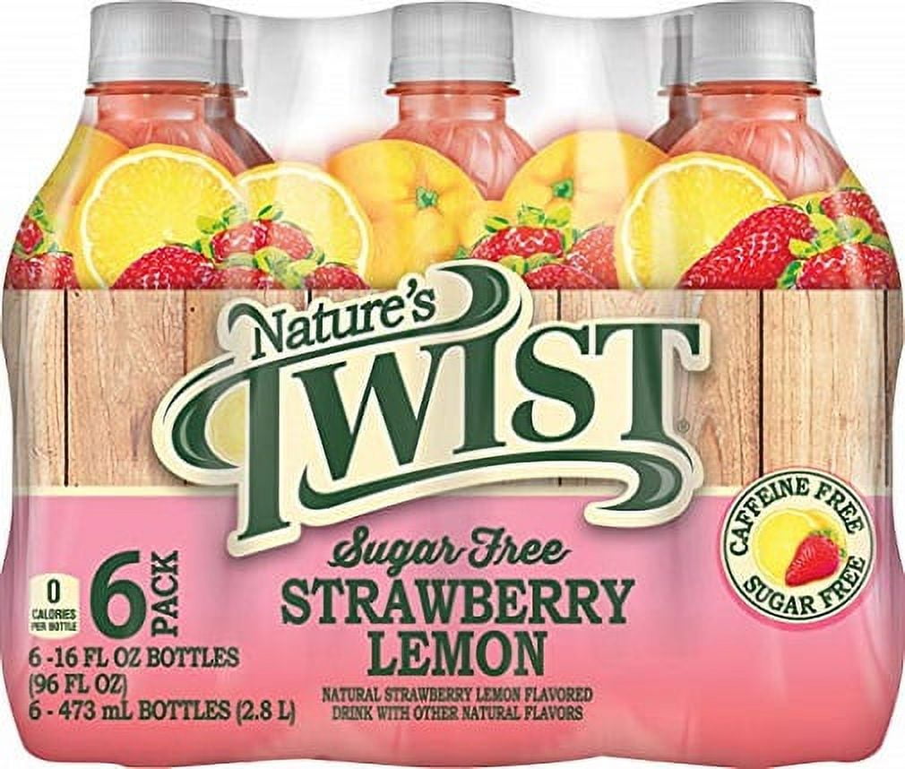 (2 pack) Nature's Twist Sugar Free Strawberry Lemonade 16 oz 6-Bottle Pack - Refreshing Flavor & Smooth Texture