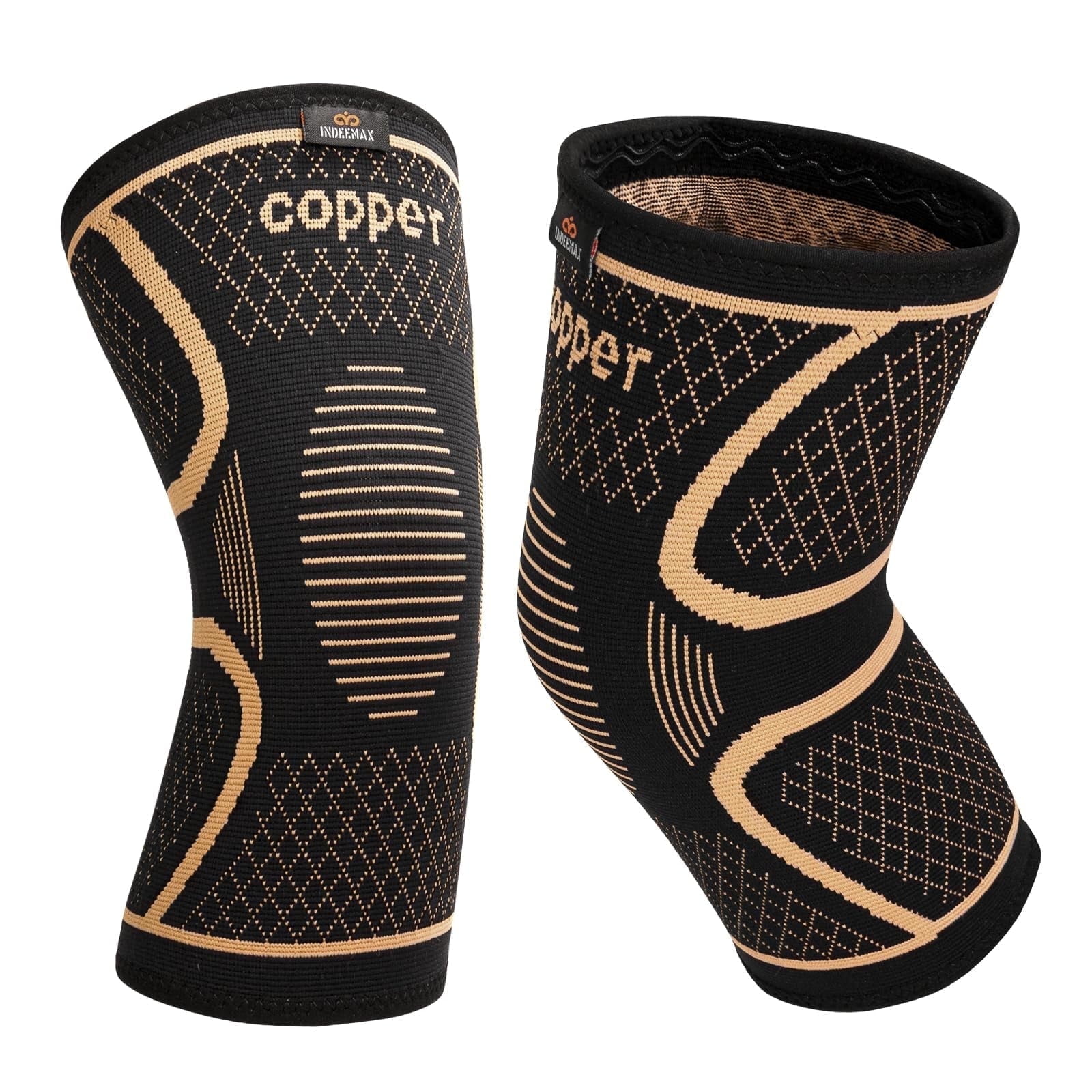 INDEEMAX Copper Knee Brace for Women Men 2 Pack, Knee Compression Sleeve for Knee Pain, Arthritis, Running,Sports and Recovery Support, L