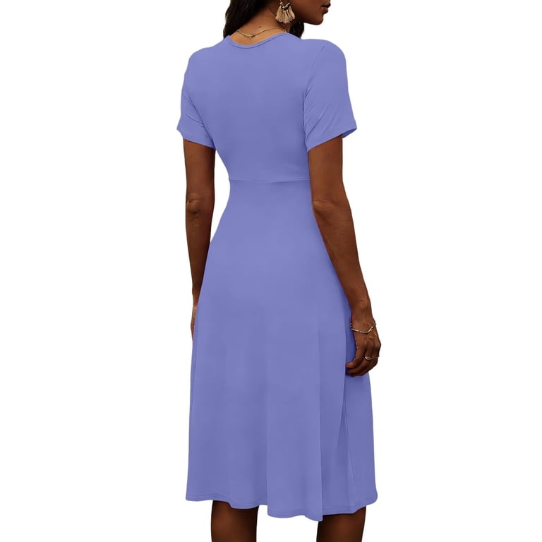 royal purple dress casual Atogsazn Womens Summer V Neck Midi Dress Dressy Casual Flowy Tummy Control Dresses A-Line Formal Sundress Dark Purple XL Fashion, Women's