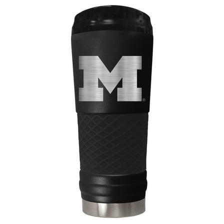 Michigan 24 ounce vacuum insulated stainless steel tumbler in black powder coat and laser etched team logo