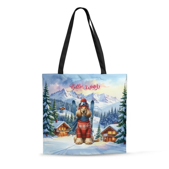 Hello Welcome Winter The Ski Afghan Hound Snowy Day All Over Print 3D Canvas Tote Bag Dog Lover Reusable Handbag - 13013