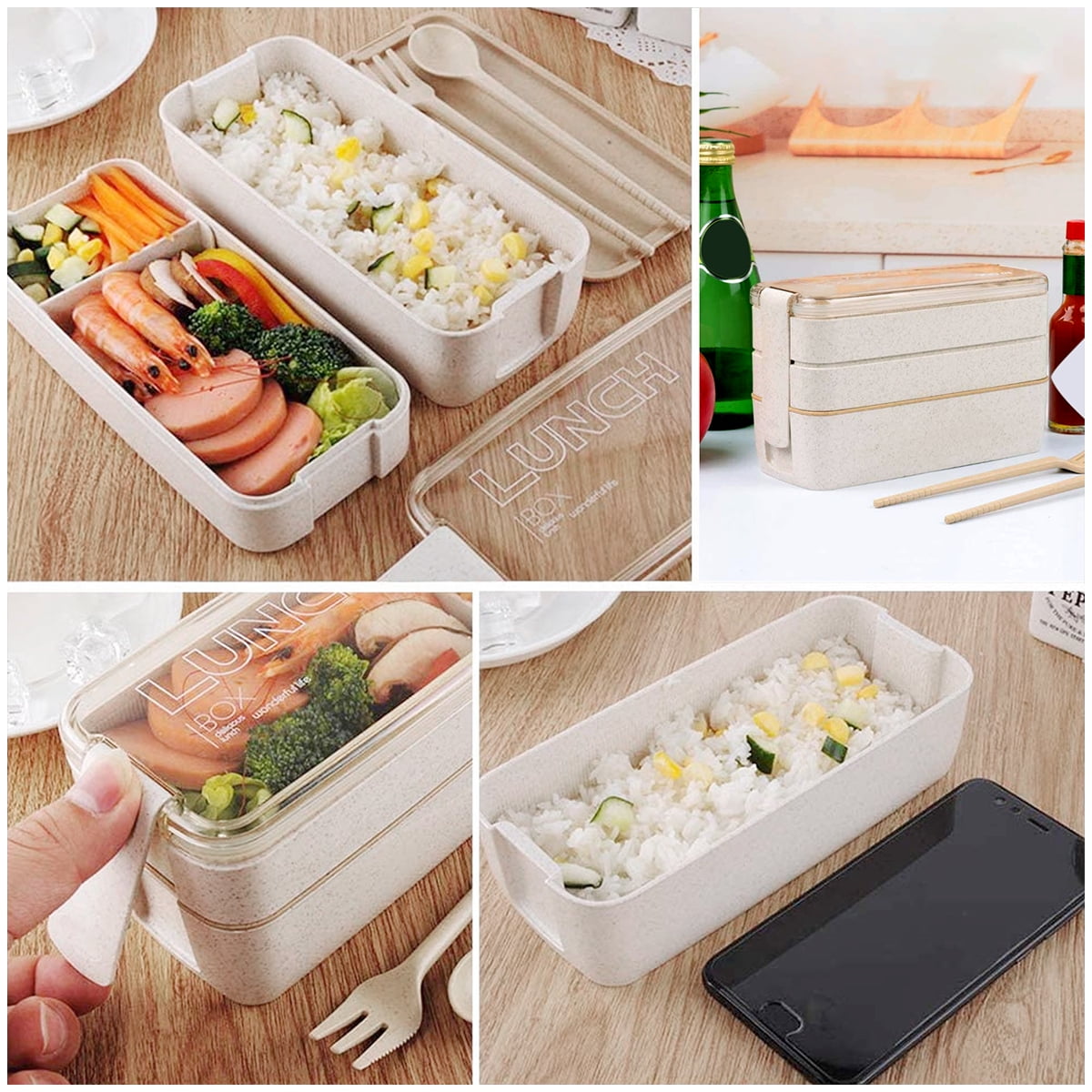 ArderLive Stackable Bento Lunch Box, Wheat Straw Portable Leakproof All-in-One Lunch Container with Lunch Bag, Eco-Friendly Food Storage Container?