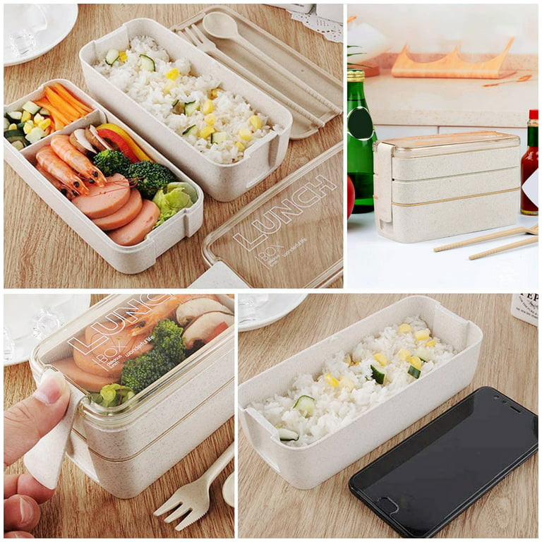 HOMETALL Adult Lunch Box,3 Stackable Bento Lunch Containers for Adults,  Modern Minimalist Design Bento Box with Utensil Set, Leak-Proof Lunchbox  for