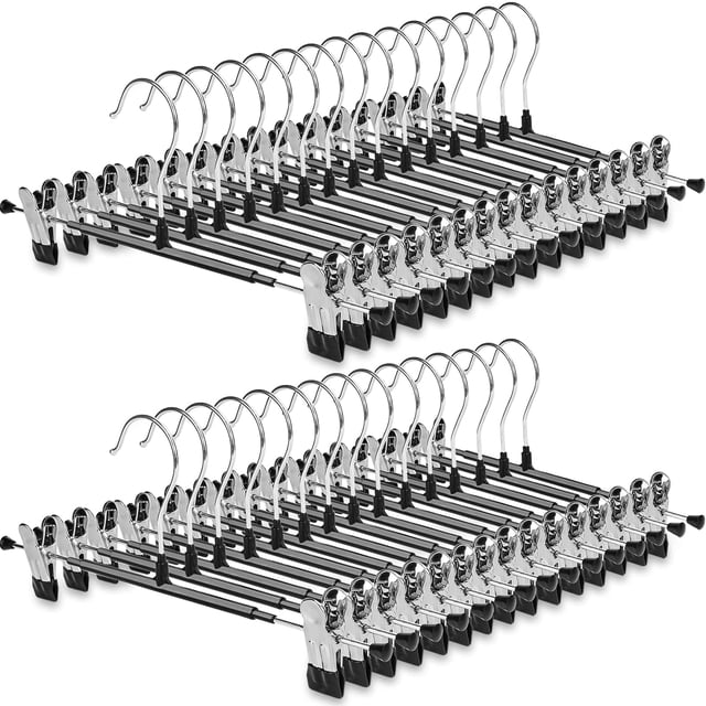 Perchas para pantalones POZEAN, paquete de 30 unidades con clips, acero inoxidable negro de 12 pulgadas