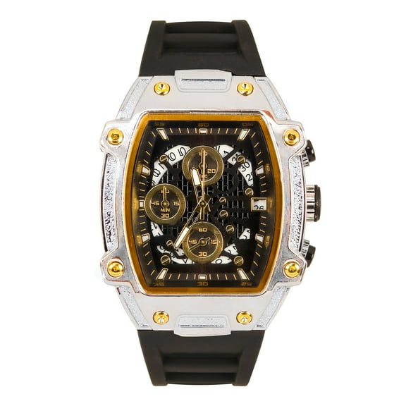 Men’s 41mm Skeleton Dial Watch – Tonneau Case with Date Display, Quartz Movement & Silicone Strap – Gift-Ready Timepiece - Silver Black