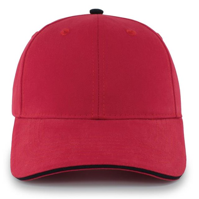Brushed Twill Cap with Sandwich Bill, Red & Black - One Size