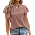thumbnail image 3 of Camiseta con cuello en V y mangas con volantes, camiseta de manga corta con volantes para mujer, camiseta de manga corta con volantes para mujer, camiseta multifuncional con mangas cortas con volantes, 3 of 6