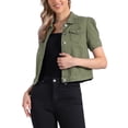 thumbnail image 4 of INSPIRE CHIC Women's Denim Jacket Short Puff Sleeves Turndown Collar Mother's Day Jean Jacket Olive Green XL, 4 of 6
