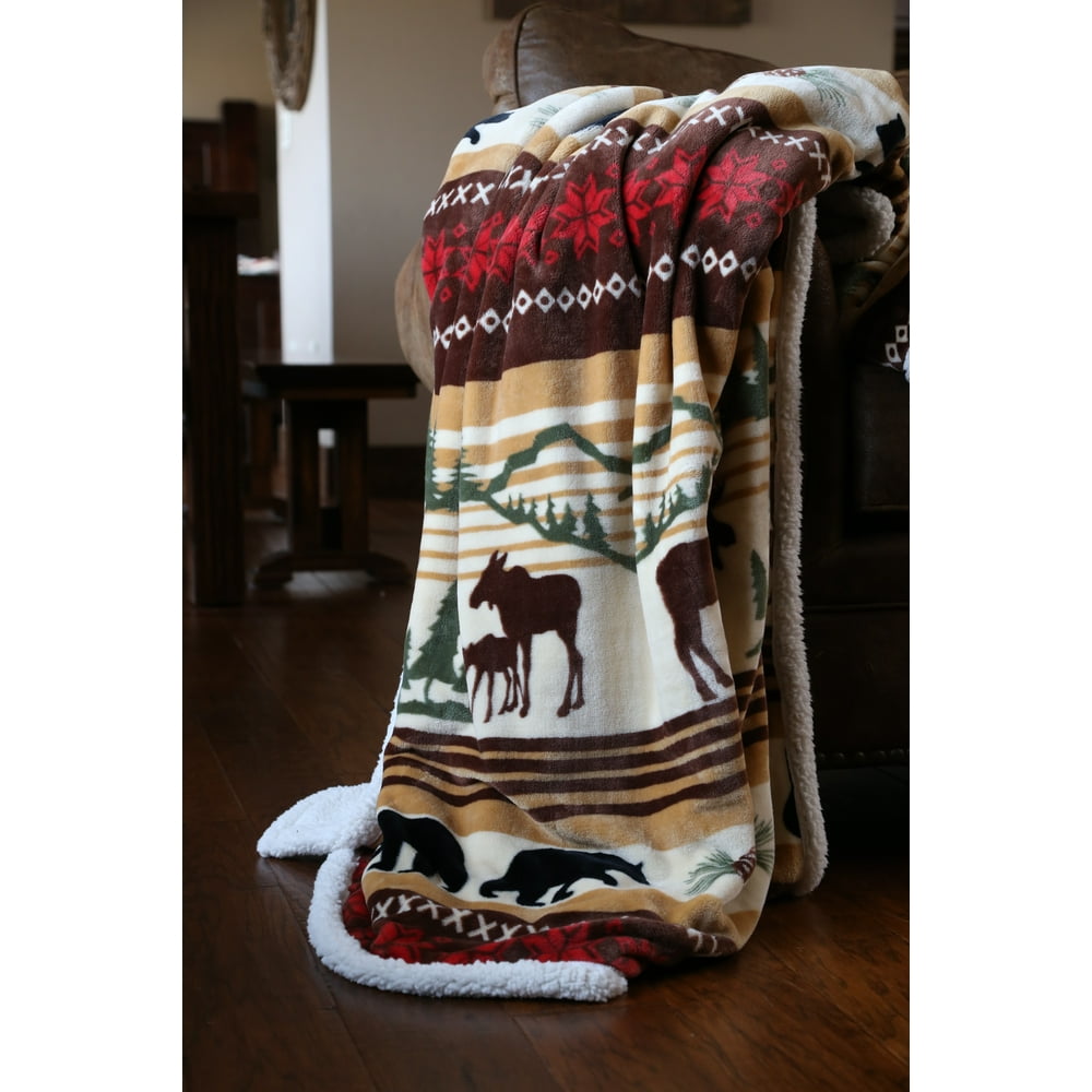 Hinterland Moose & Bear Plush Sherpa Throw 54" x 68"