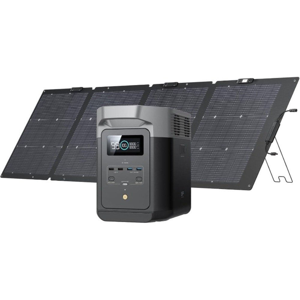 Solar Generator DELTA2 with 220W Solar Panel, LFP(LiFePO4) Battery, Fast Charging, Portable Power Station for Home Backup