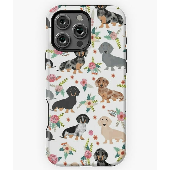 Dachshund Floral Seamless Pattern Phone Case for iPhone 16 15 14 13 12 11 Pro Max