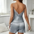 thumbnail image 4 of Erwazi Womens Pajama Sets 2 Piece Stain Summer Solid V Neck Backless Camisole Side Lace Mini Shorts Casual Loungewear Sets, 4 of 5