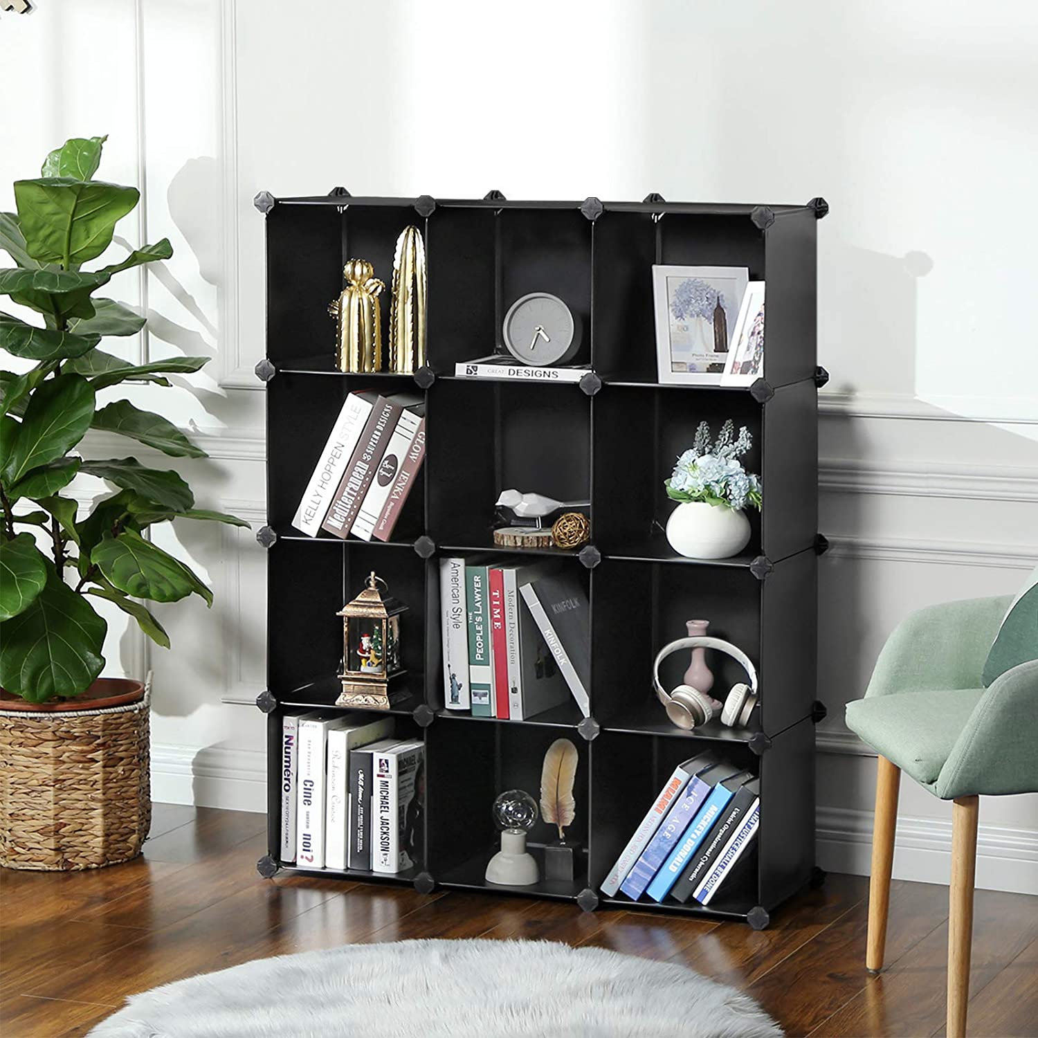 SONGMICS DIY 12-Cube Storage Organizer, Black photo 4