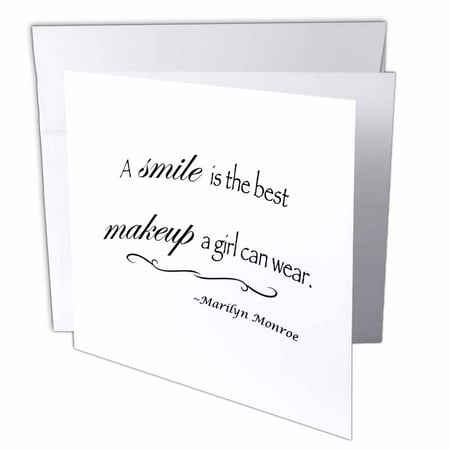 3dRose A smile is the best makeup a girl can wear, Marilyn Monroe quote, Greeting Cards, 6 x 6 inches, set of