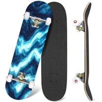 31'' Complete Skateboard 7 Layer Canadian Maple Double Kick Deck Skateboards abstract paint water blue sea waves watercolor texture hand Skate Board for Beginner Adult Gifts