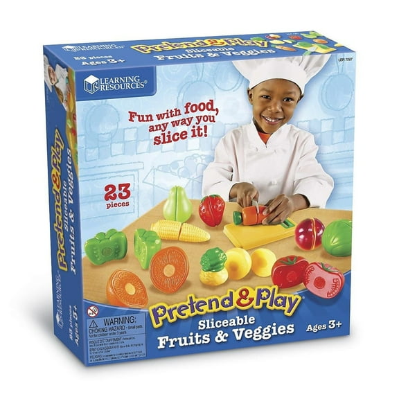 Learning Resources Pretend & Play Sliceable Fruits & Veggies - 23 Pieces, Boys and Girls Ages 3 , Food Play Set, Pretend Food For Toddlers