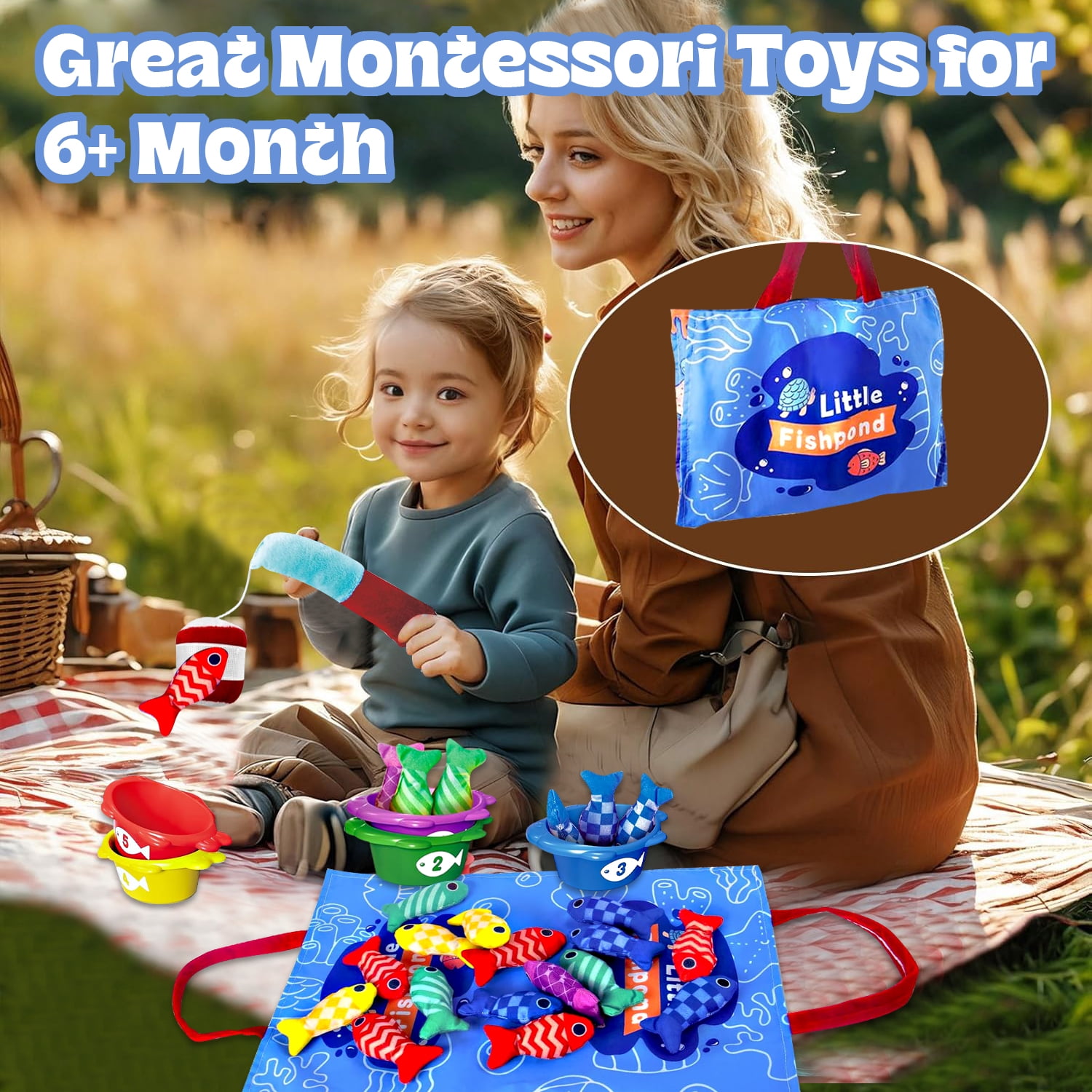 Montessori Toys for Boy Girl, Cloth Fishing Game for Toddlers, Learning Toys, Baby Toys