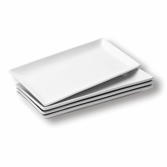 WishDeco Ceramic Serving Platters Set of 4, Rectangle Serving Trays 12 inch, White Serving Plates, Long Platter for Cake, Steak, Sushi, Appetizer