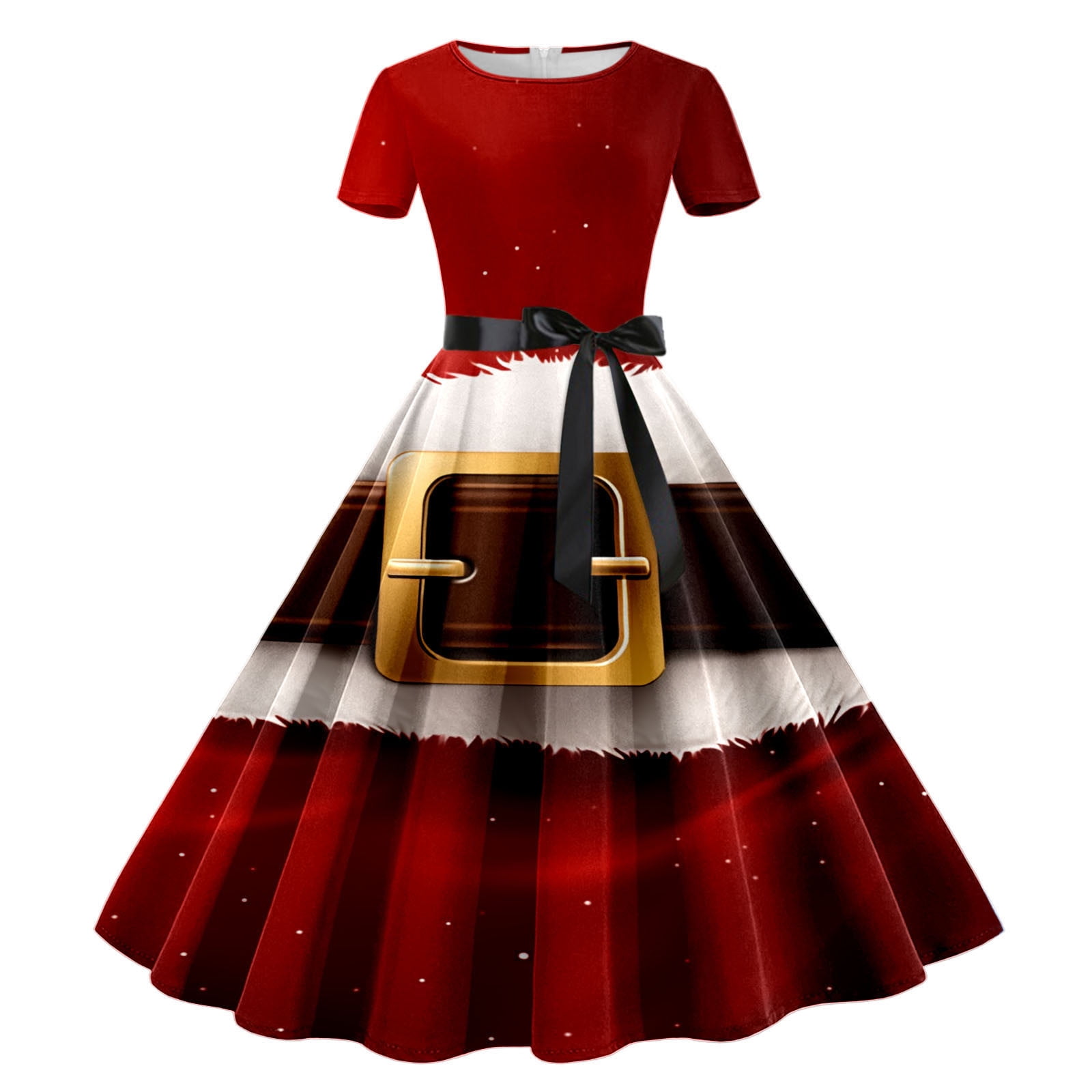 Robe De Bal à Manches Courtes Femme - Imprimé Noël Style Années 1950 Avec Écharpe - 12