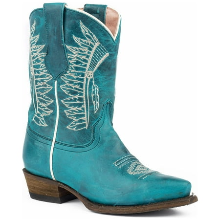Roper Girls' Chiefs Burnished Blue Turquoise Native Embroidered Cowgirl Boot Snip - 09-018-7622-1429 Bl