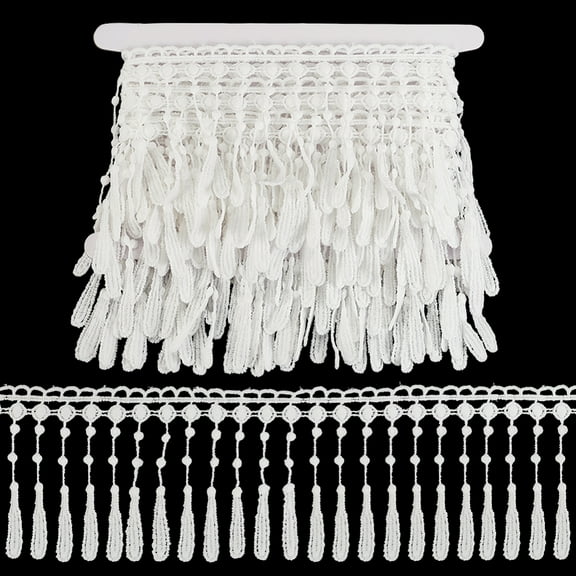 4.6~5 Yards Polyester Tassel Lace Ribbon Fringe Tassel Trimming for Curtain Decor White 4 inch(100mm)