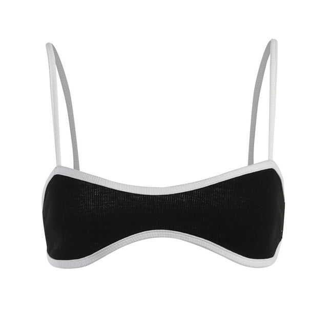 Fortune Femmes Camisole Mini Gilet Spaghetti Sangles Coupe Basse Contraste Couleur Slim Fit Tops