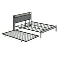 thumbnail image 3 of Paproos Queen Bed Frame with Trundle Included, New Upgraded Metal Platform Bed with Sockets and USB Ports, Queen Size Bed with Upholstered Headboard and Twin Size Trundle, No Box Spring Needed, Black, 3 of 11
