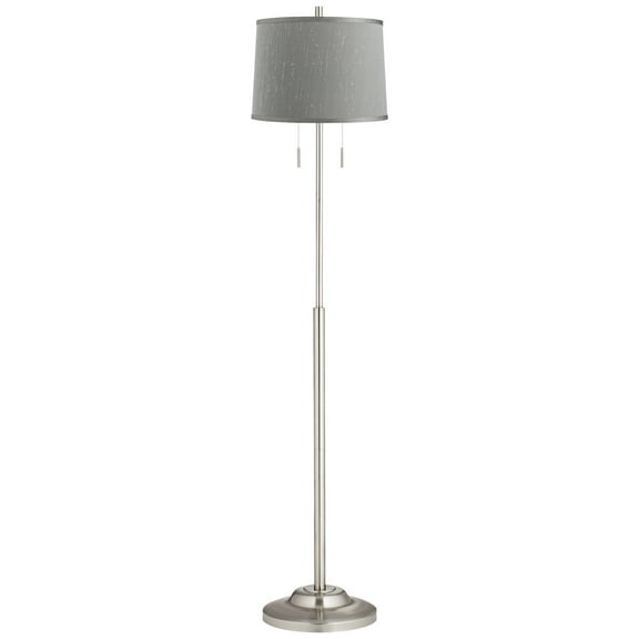 360 Lighting Abba Modern Floor Lamp Standing 66" Tall Brushed Nickel Platinum Gray Dupioni Silk Drum Shade for Living Room Bedroom Office House Home
