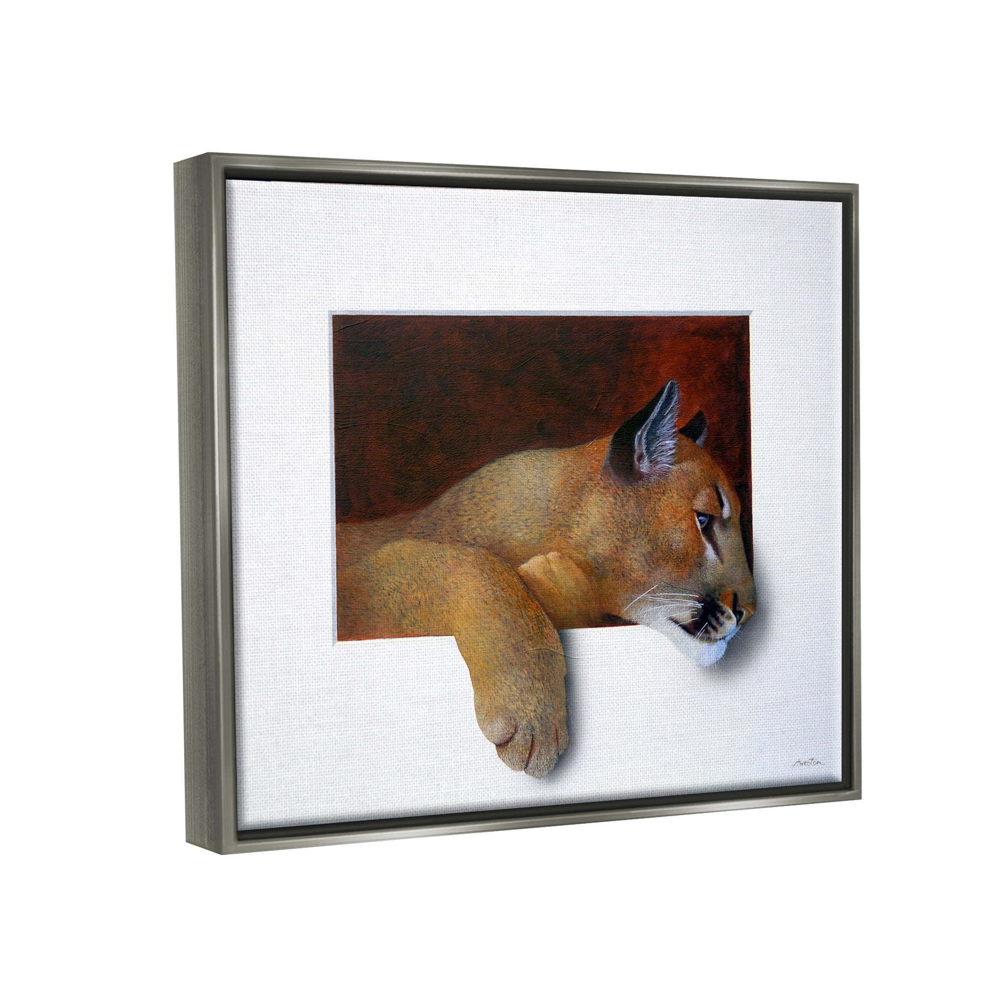 Stupell Industries Wild Cougar Resting Head Interesting Illusion Painting Painting Luster Gray Floating Framed Canvas Print Wall Art, Design by Alan Weston
