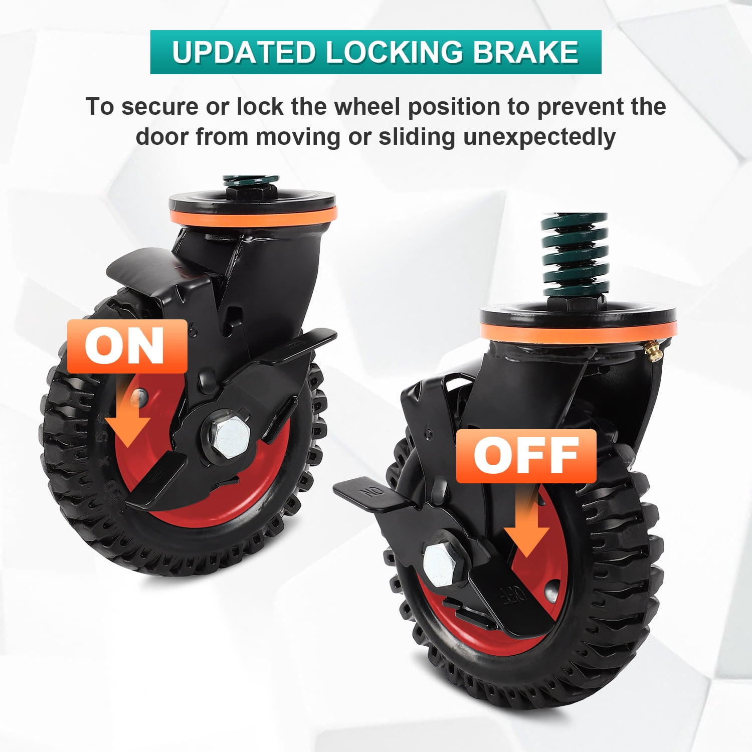 6inch Gate Casters Heavy Duty Gate Wheel with Brake for Wooden/Gate Metal Tube Gate, with Nuts Wrench Gloves 500 Lb Capacity Spring Loaded Fence Gate Wheel with 360 Degree, 2 Pack
