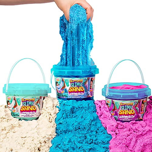 SLIMYSAND by Horizon Group USA, 4.5 lbs of Stretchable, Expandable, Moldable Non-Stick Slimy Play Sand in 3 Reusable Buckets