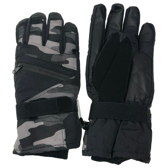 Tek Gear Mens Gray Camo Water Resistant Touchscreen Winter Ski Gloves S/M