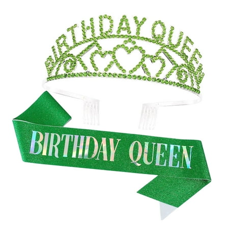 SKYSONIC Rose Birthday Queen Rhinestone Tiara and Sash - Birthday Glitter Decorations for Women (Multi Color Letter)