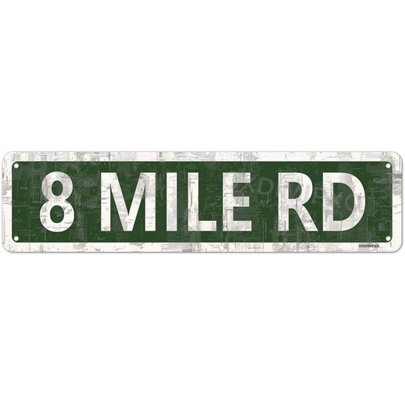 Detroit 8 Mile Road Wall Sign Street Signs Vintage Metal Tin Sign Farmhouse Home Decor Retro Road Signs Country Wall Art Man Cave Garage Decorative Signage 4x16 Inches