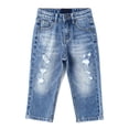 thumbnail image 1 of KIDSCOOL SPACE Little Boys Jeans,Elastic Band Inside Straight Fit Ripped Denim Pants,Blue,5-6 Years, 1 of 6
