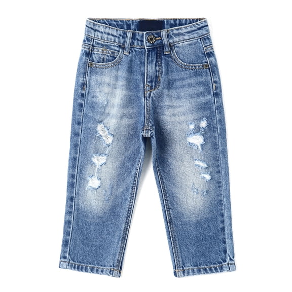 KIDSCOOL SPACE Baby Boys Jeans,Elastic Band Inside Straight Fit Ripped Denim Pants,Blue,2-3 Years