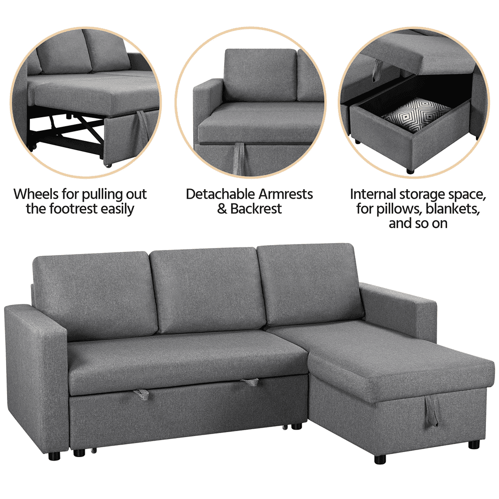 Renwick L-Shaped Reversible Sleeper Sectional Sofa with Chaise and Storage, Light Gray