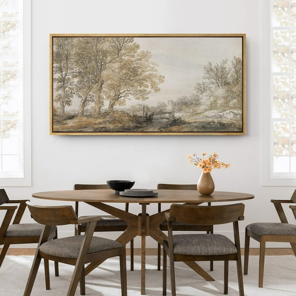 IDEA4WALL Extra Large Framed Canvas Print Wall Art Vintage Style Forest Scenery Illustrations Retro Classical Forest Sketch Wall Decorative Oversized Artwork Relax/Calm for Living Room - 60"x30"