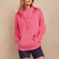 thumbnail image 2 of Blouses for Women Casual Winter Fall Relaxed Fit Hooded Long-sleeved Cap Off the Shoulder with Pocket Plain Leisure Cotton Hoodie Sweatshirts(Hot Pink,XL), 2 of 9
