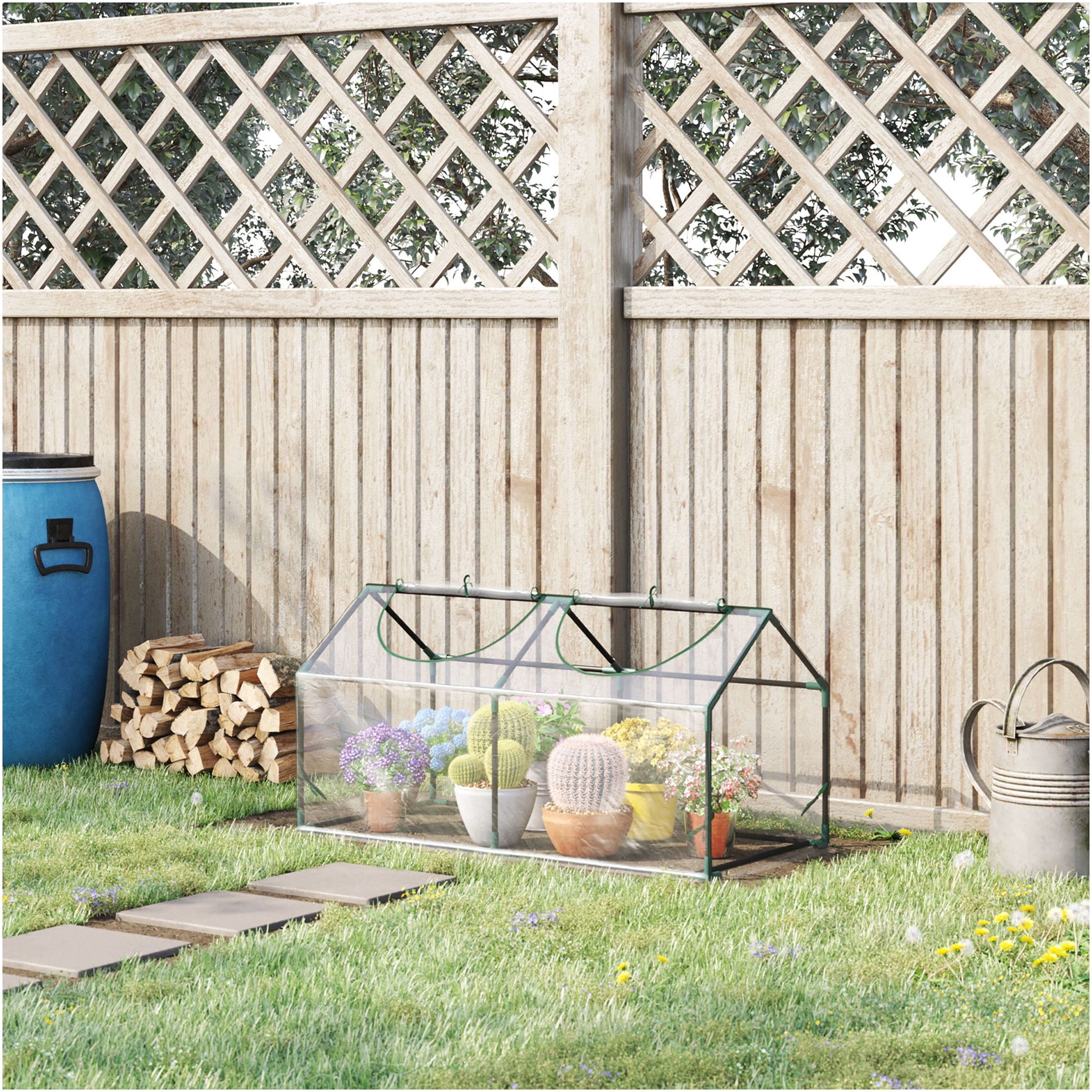 JERFIT Portable Mini Greenhouse with Roll-Up Zipper Windows, Indoor Outdoor Small Garden Greenhouse with Steel Frame & Clear PVC Cover