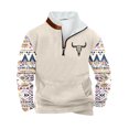 thumbnail image 2 of PNTUTB Men's Casual Retro Ethnic Print Fleece Stand-up Collar Quarter Zip Warm Pullover Sweatshirts with Pocket, 2 of 5