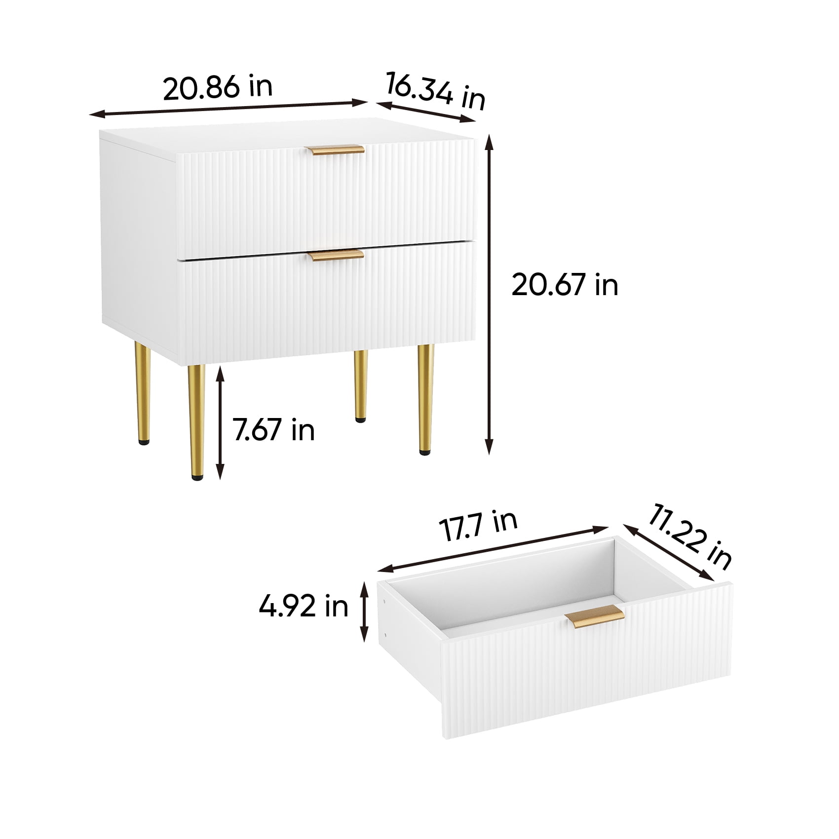 Smuxee Modern Nightstand with 2 Wave Pattern Drawer,End Tables Side Tables for Bedroom,White