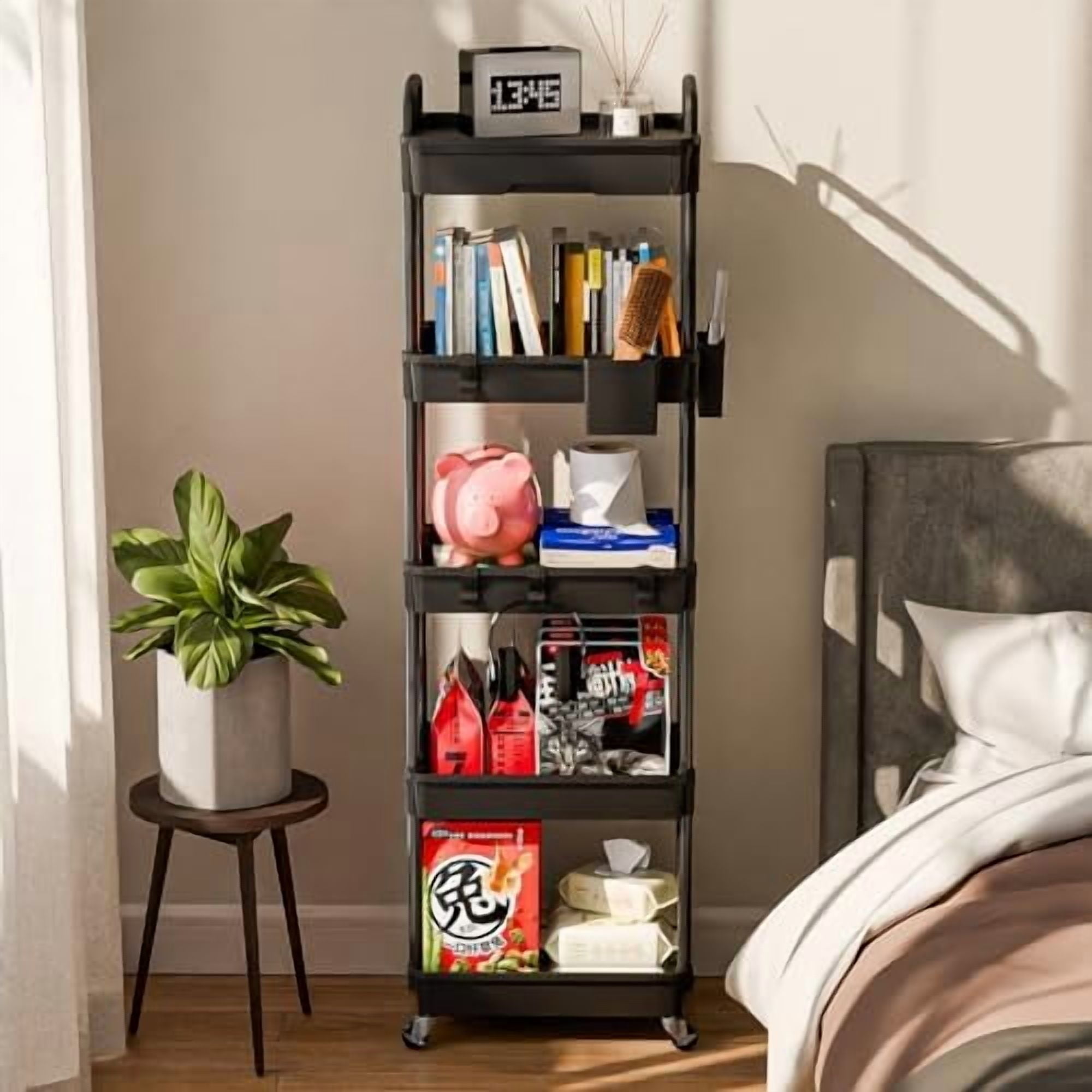 5 Tier Rolling Cart Organizer,Bathroom Cart Organizers with Wheels Laundry Room Organization Mobile Shelving Unit Utility Cart Storage Shelves Multi-Functional for Office, Home(Black)