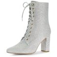 thumbnail image 1 of Unique Bargains Bottines à Paillettes à Talon Bloc à Bout Pointu pour Femmes, 1 of 7