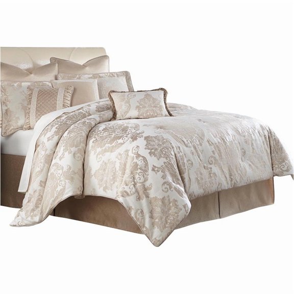 Michael Amini Marbella 5-piece Fabric Queen Comforter Set in Ivory/Sand