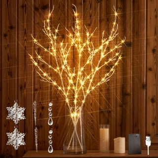 Fudios Lighted Twigs Branches for Vases Battery Operated with Timer 32in  100 LED,Artificial Brown Willow Branches with Lights for Home Party Decor