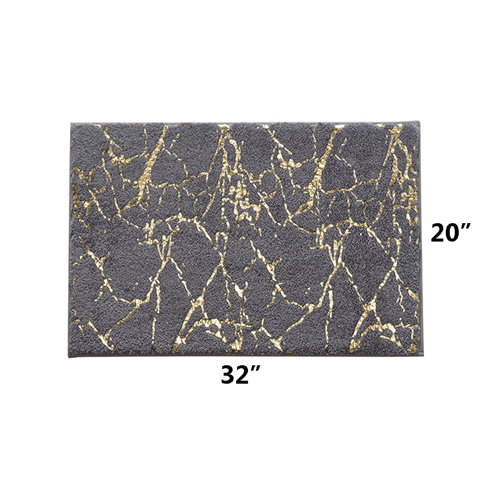 Soft Bathroom Rugs 20"x32" Gray Gold Marble Pattern Bath Mat Absorbent Non-Slip Backing Doormat