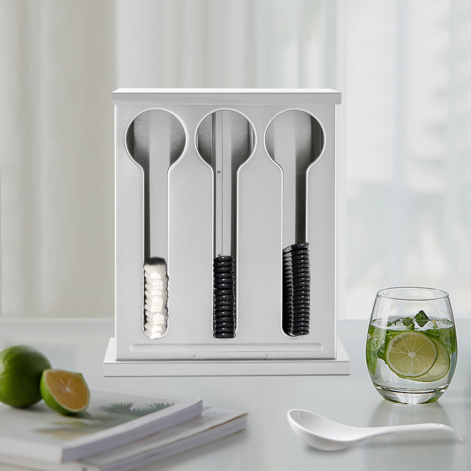 3 Compartment Utensil Dispenser Stainless Caddy Cutlery Organizer, Flatware Holder Silverware Organizer, Forks Spoons Knives Dispenser for Restaurant Party Buffet Dinner Table Kitchen Countertop