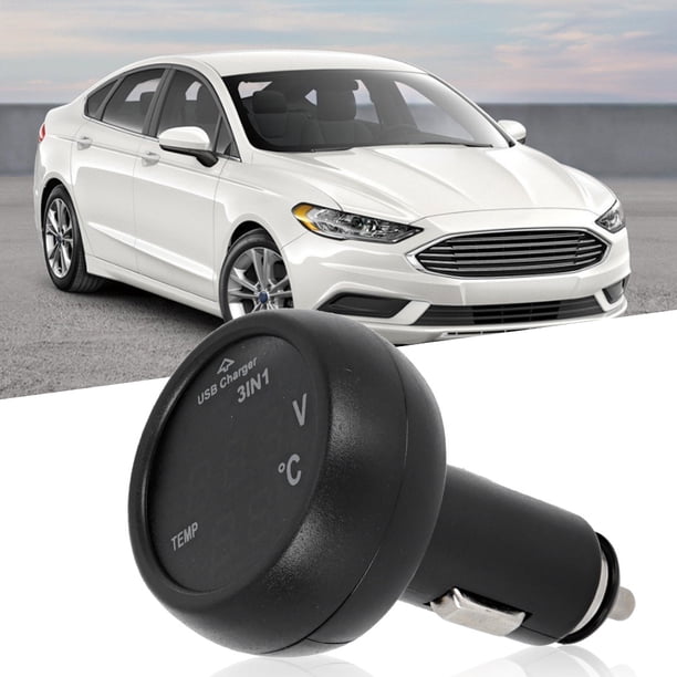 Cargador de coche, voltímetro multifuncional 3 en 1, termómetro, cargador USB, voltímetro de coche, funciones mejoradas